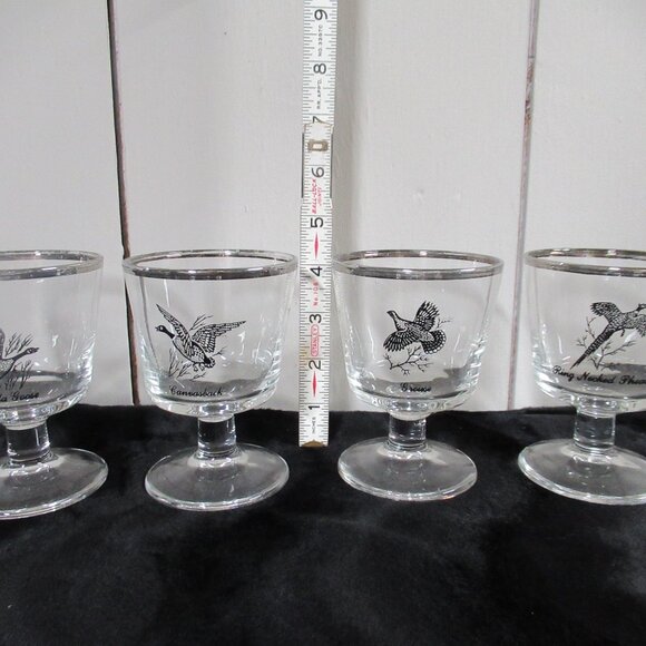 Vintage  Vintage MCM Pedestal Barware Set: Waterfowl Cocktail Glasses